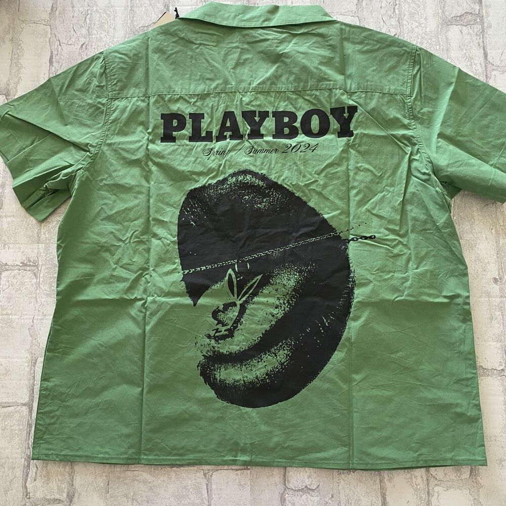 NWT Homme Femme Playboy Mint Green Button Up Collared Shirt Street Wear Sz L - Picture 4 of 8